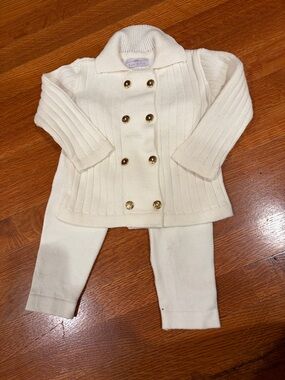 Cream Double-Breasted Knit Jacket with Matching Leggings